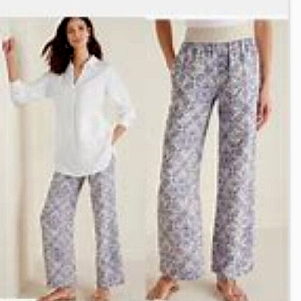 Soft Surroundings Blue and White Wide Leg Pants